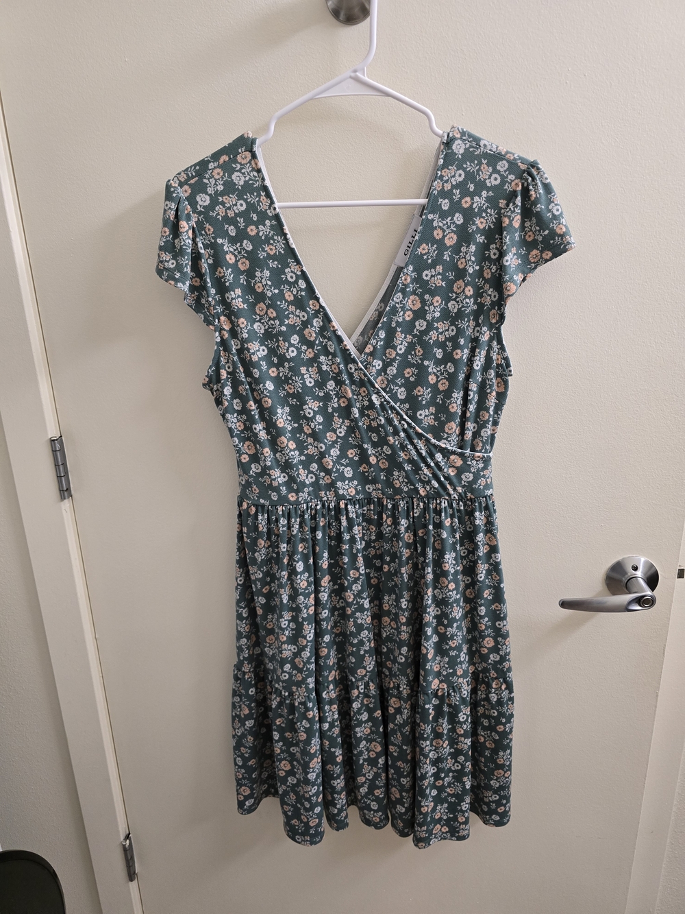 Gilli Teal Floral Wrap Midi Dress